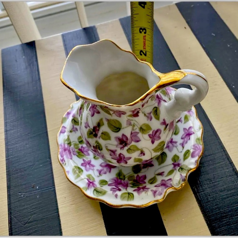 Royal Chintz Flower Small Creamer Pitcher and Saucer 2179 Purple Floral